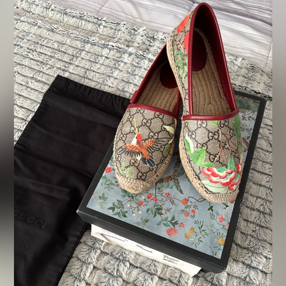 Gucci Logo Monogram Espadrilles Slip-On Flats Size EU 40